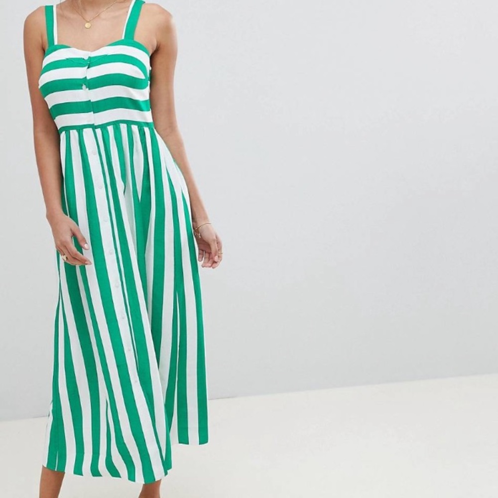 ASOS Green and White Striped Midi Dress